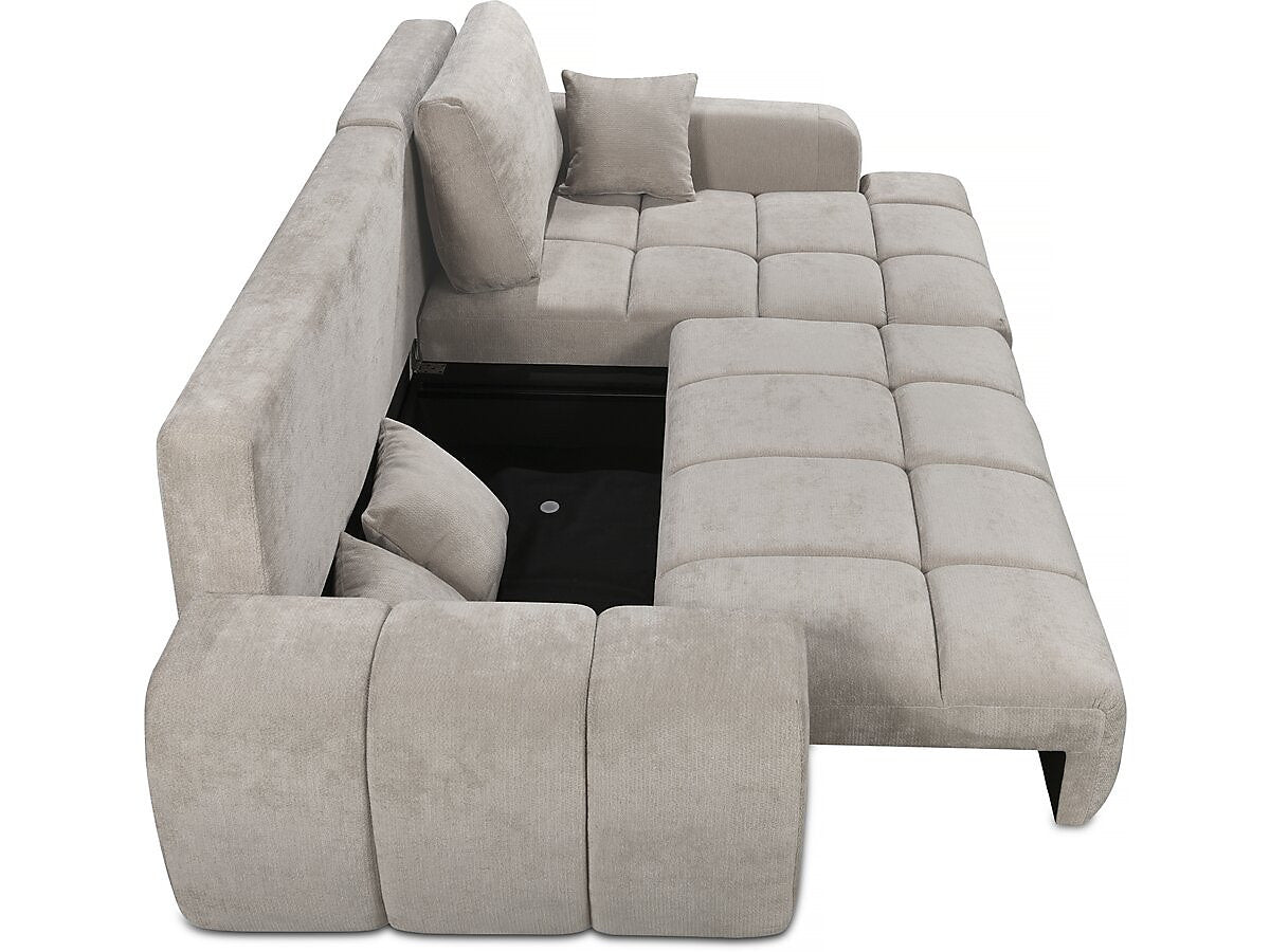 Canapé d'angle droit convertible en tissu chenille "Verneuil" 3 places Beige
