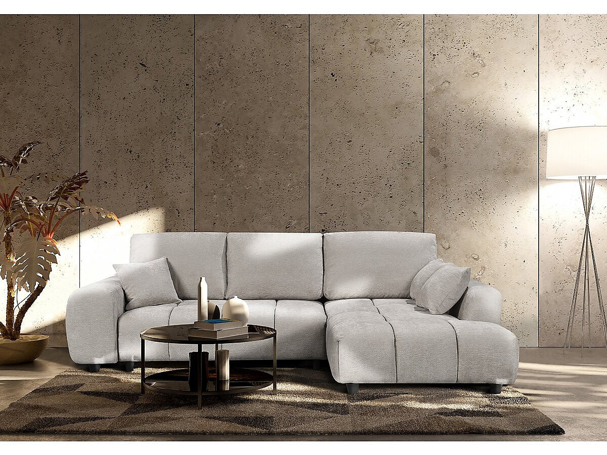 Canapé d'angle droit convertible en tissu chenille "Verneuil" 3 places Beige