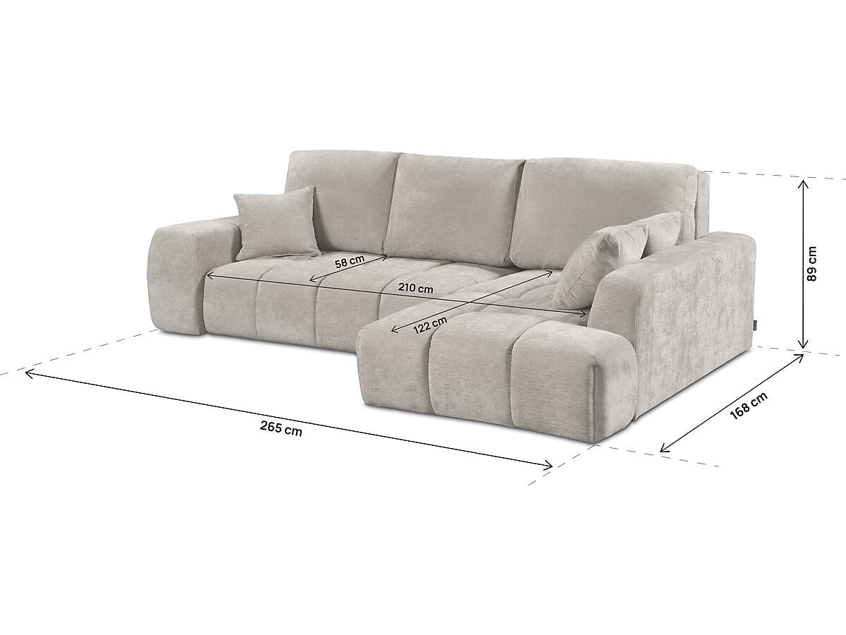 Canapé d'angle droit convertible en tissu chenille "Verneuil" 3 places Beige