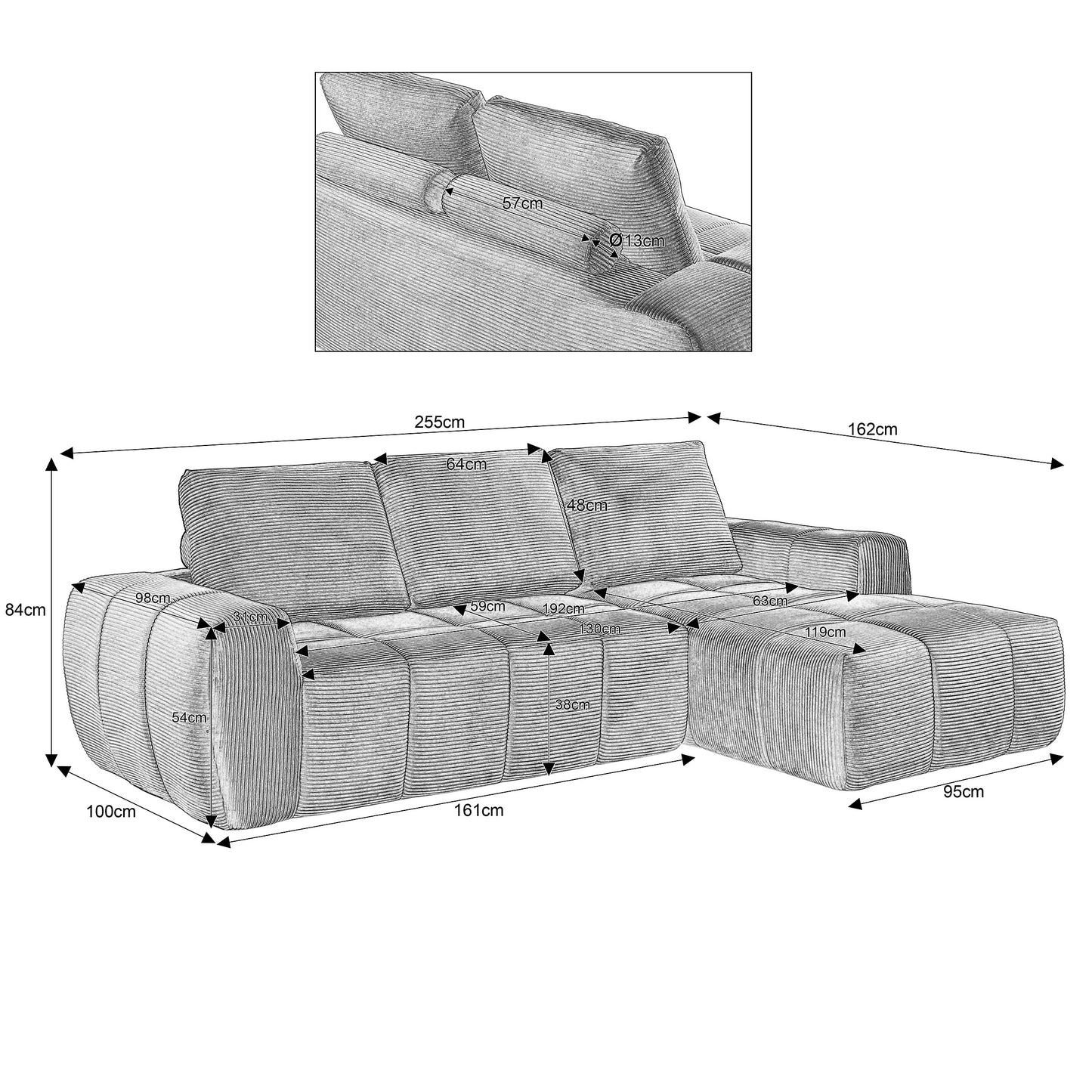 Seyakany Canapé modulaire 4 place,Canapé d'angle en gauche L avec coussins amovibles,canapés de compression,velours côtelé,Beige